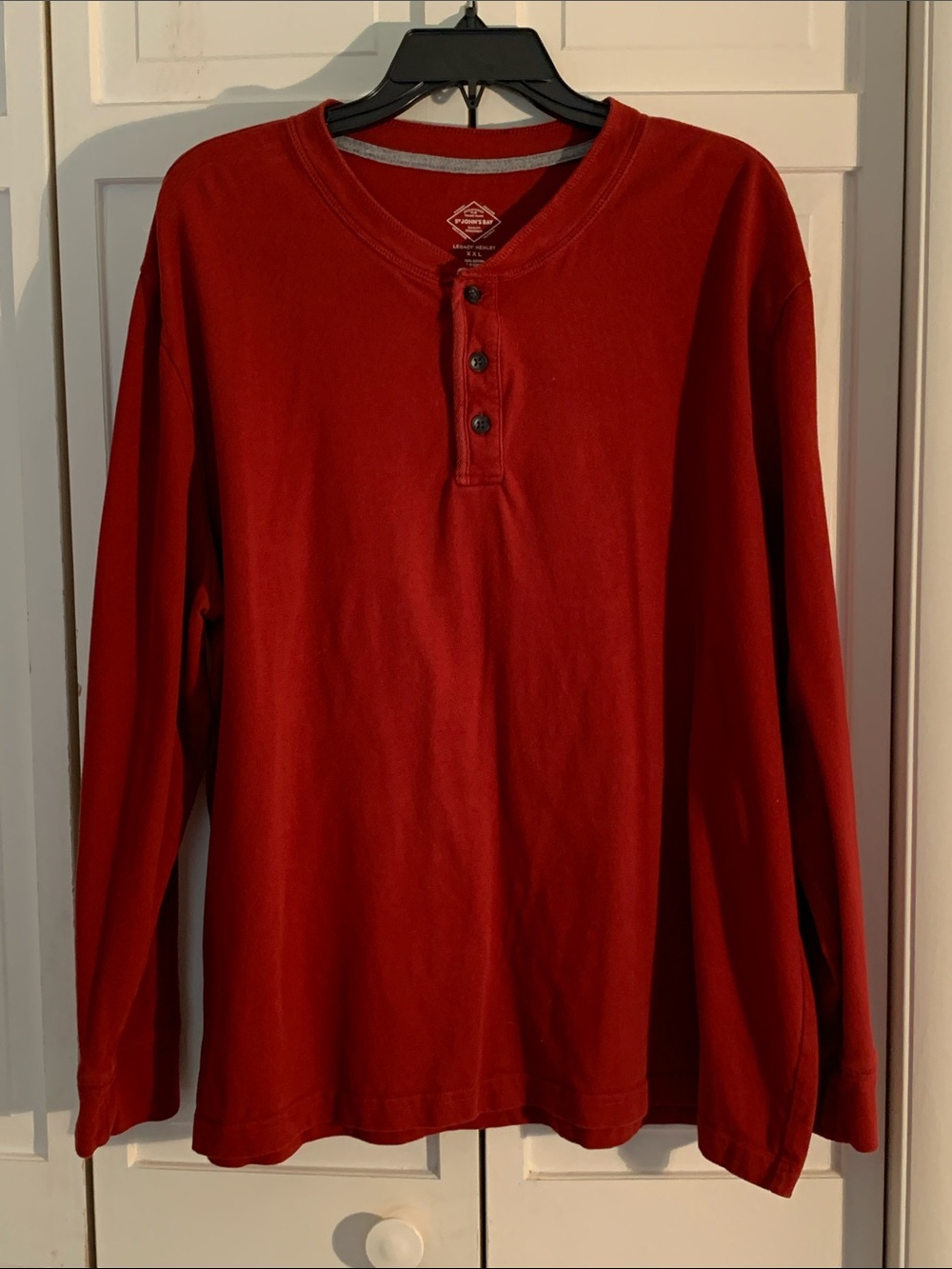 St. John's Bay Deep Red Long-Sleeve Henley Button-Down Shirt